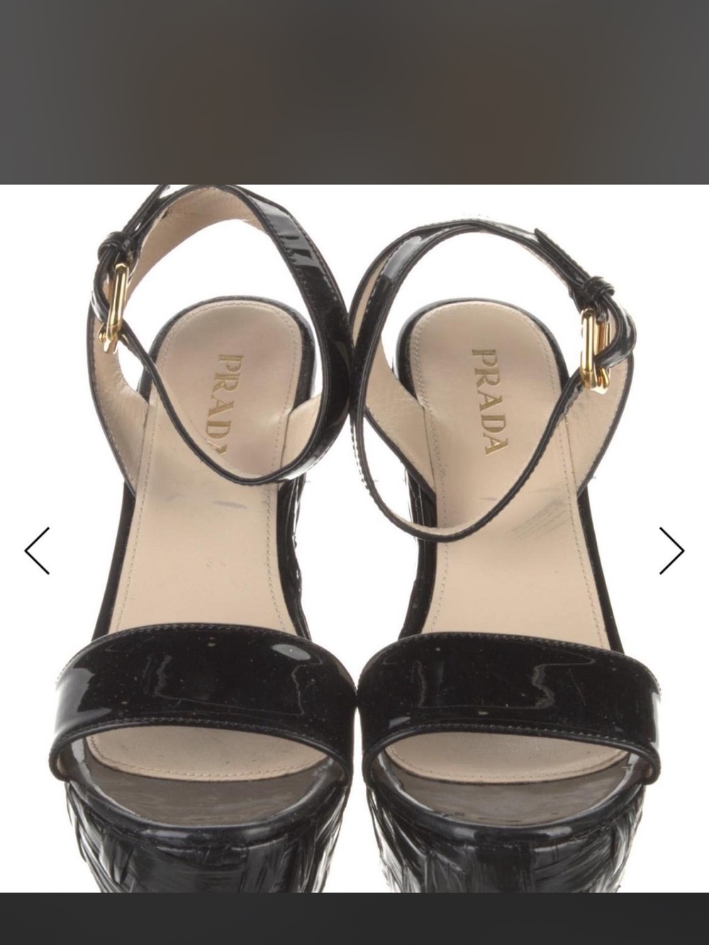 Prada Black Patent Leather Woven Espadrille Wedges